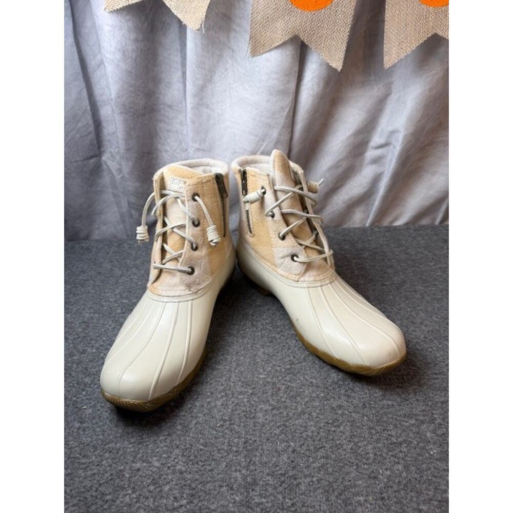 Sperry Women's Saltwater Emboss Wool Boots Waterproof White/Plaid sz 11M - Picture 5 of 10